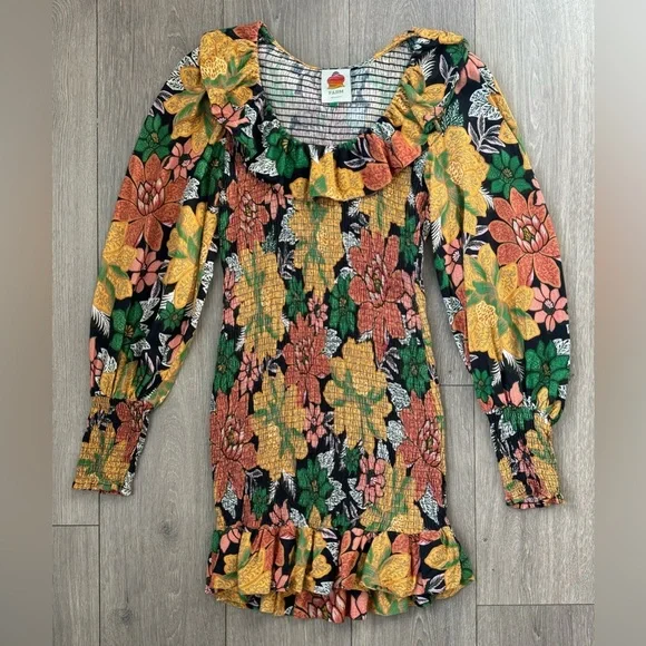 FARM Rio Exclusive Long Sleeve Minidress in Garden Black - Picture 2 of 2